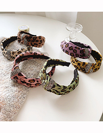Fashion Beige Leopard Print Plush Rhinestones Knotted Wide-brimmed Headband