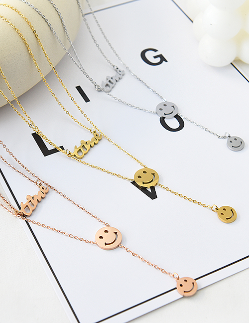 Fashion Rose Gold Alloy Letters Smiley Double Necklace