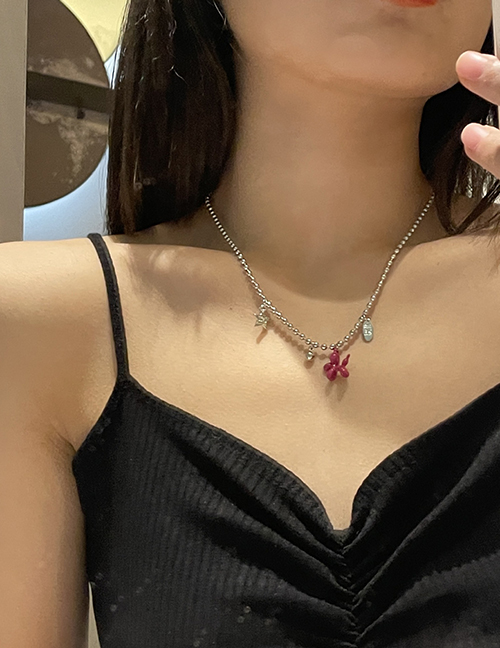Fashion Rose Red Alloy Balloon Dog Geometric Necklace