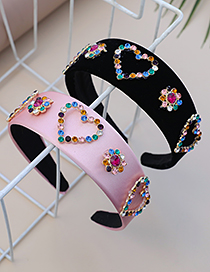 Fashion Pink Fabric Alloy Diamond-studded Love Headband