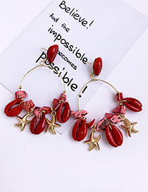 Fashion Red Alloy Resin Shell Earrings